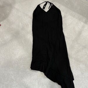 Asymmetrical Black Linen Halter Dress